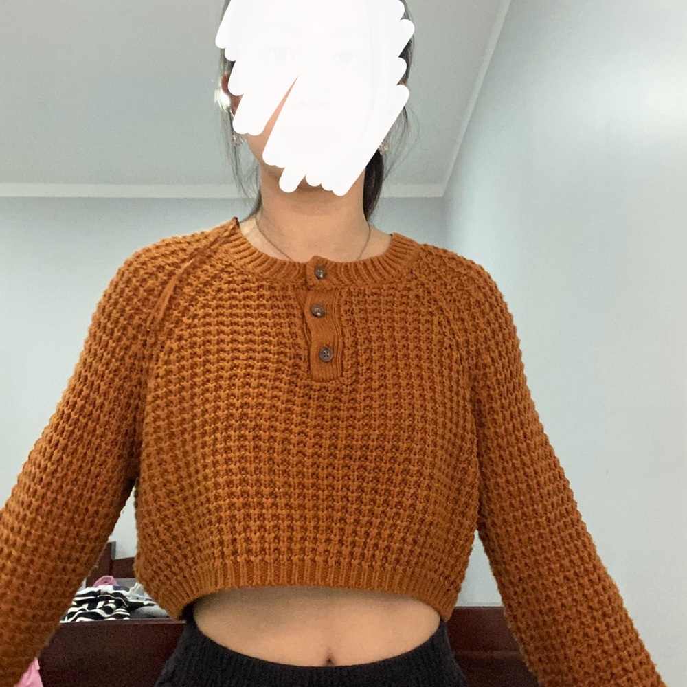 Cozy Brown Knit Cropped Sweater